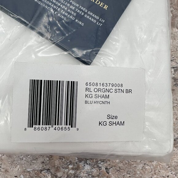 Ralph Lauren Organic‎ Cotton Sateen Border King Size 36" x 20" Sham, White/Blue - Picture 6 of 12